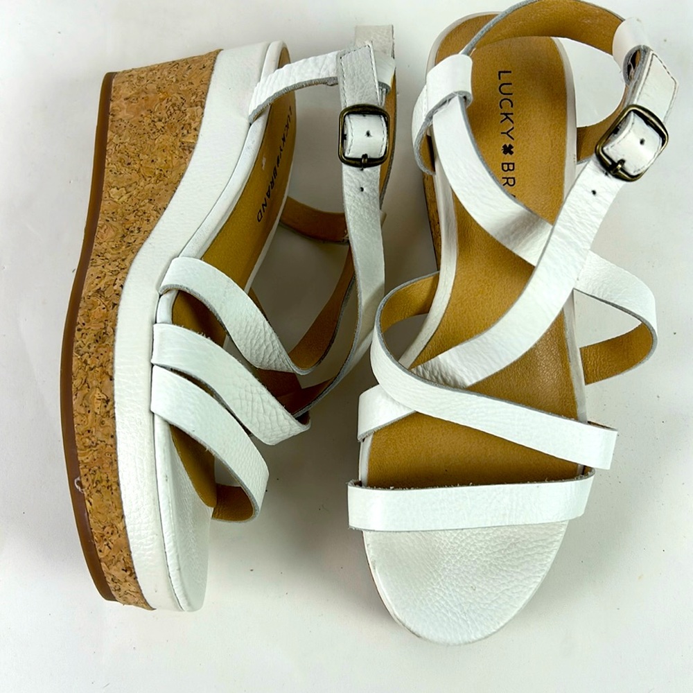 Lucky Brand White Cork Wedge Sandals